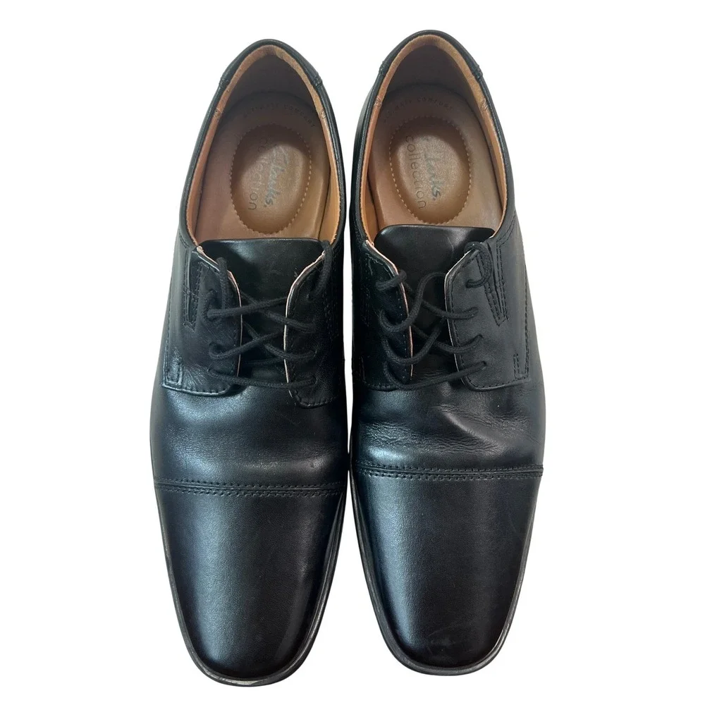 Clarks Collection Mens Black Leather Cap Toe Derby Lace Up Dress Shoes 11 M